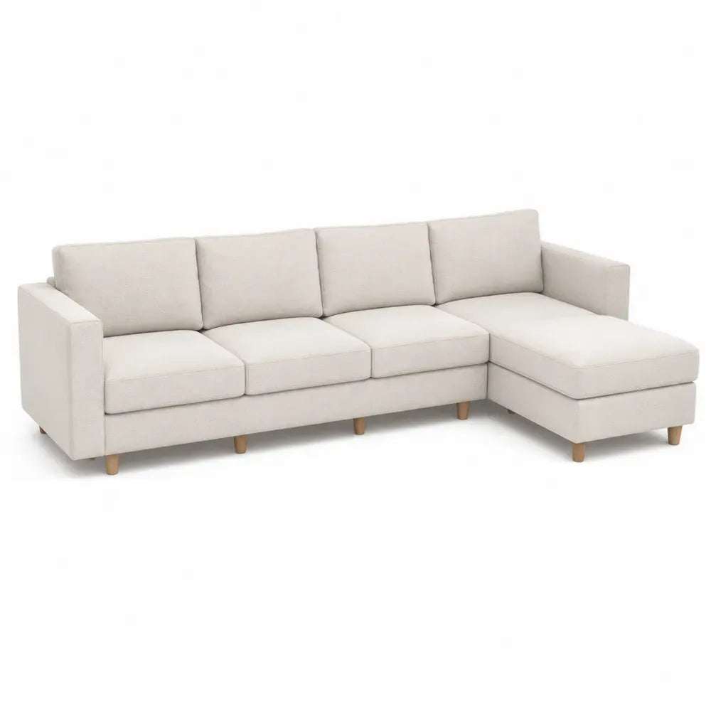 Sofá esquinero en L con chaise longue lateral de tejido de poliéster beige estructura de madera contrachapada 250 x 160 x 85 cm
