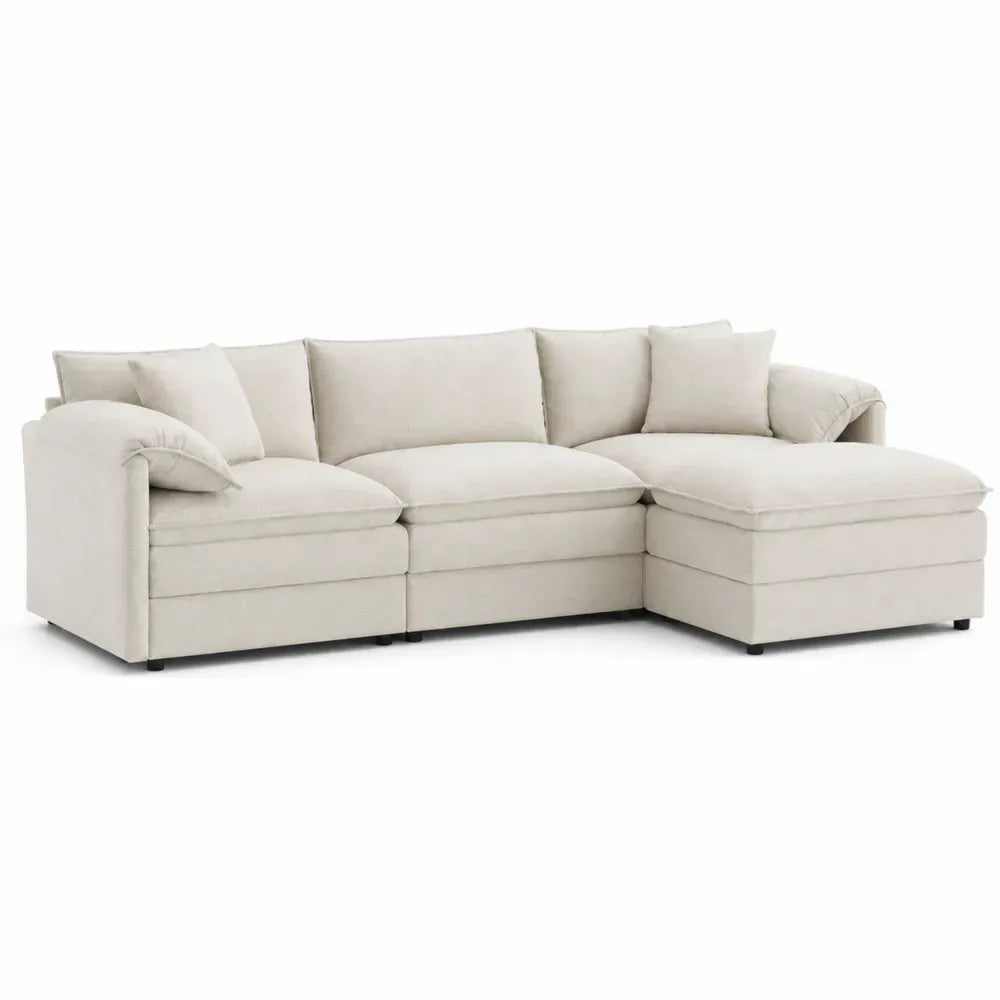 Sofá esquinero modular en L con chaise longue tapizado en poliéster beige claro 260 x 160 x 85 cm