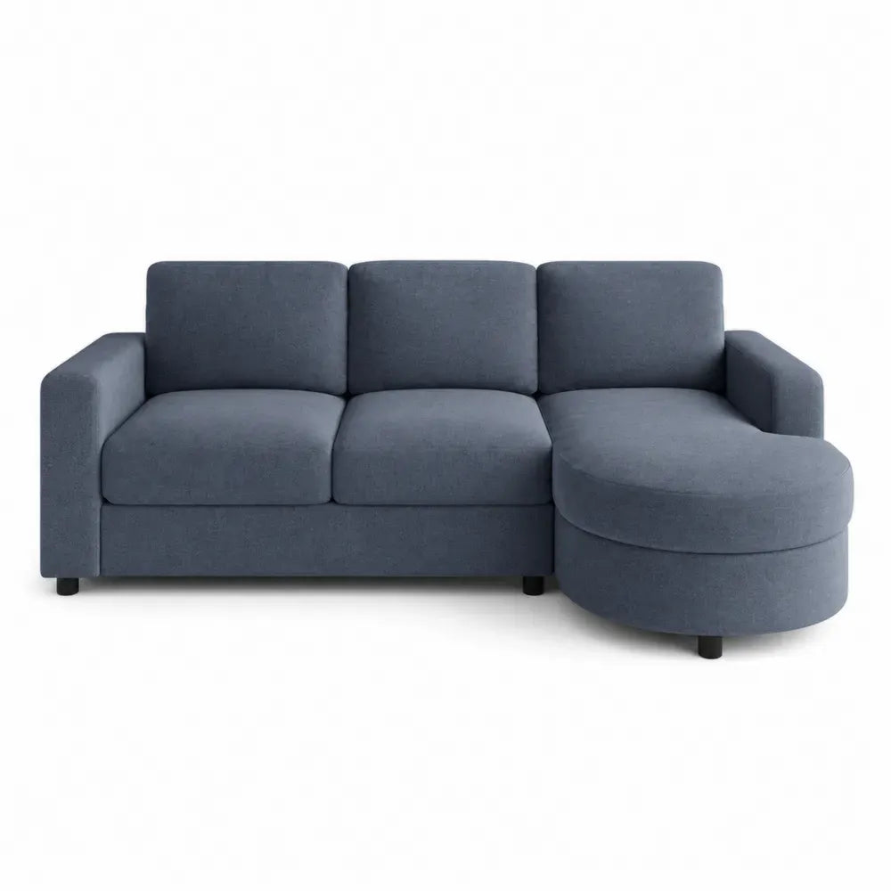 Sofá de 3 plazas con chaise longue derecha tapizado en tejido azul grisáceo 230 x 145 x 85 cm