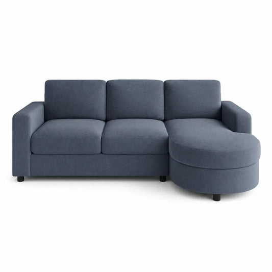 Sofá de 3 plazas con chaise longue derecha tapizado en tejido azul grisáceo 230 x 145 x 85 cm