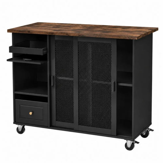 Carro de almacenamiento de garaje rectangular con ruedas acero con recubrimiento en polvo MDF negro y madera oscura 120 cm x 45 cm x 90 cm